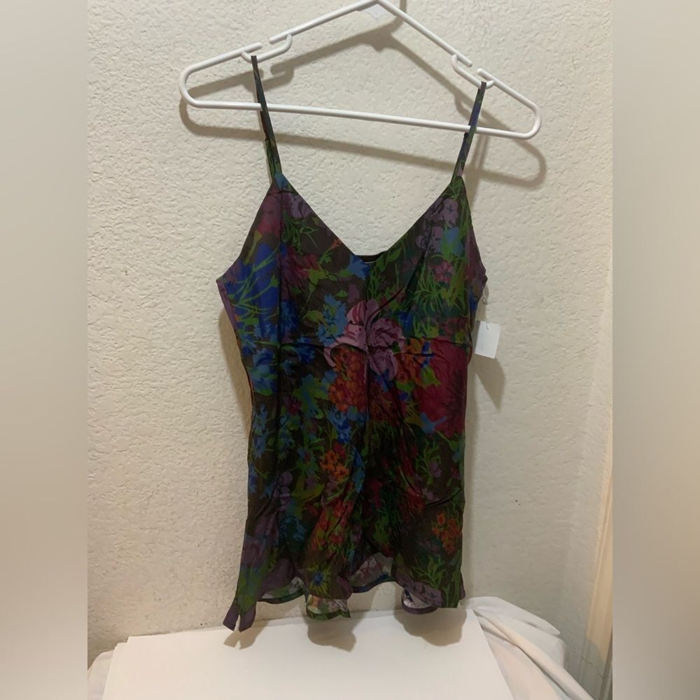 Gold hawk tank 100% silk multicolor floral top NWOT